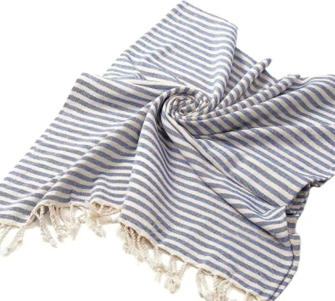 Towel. Turkish Style. Blue Stripe