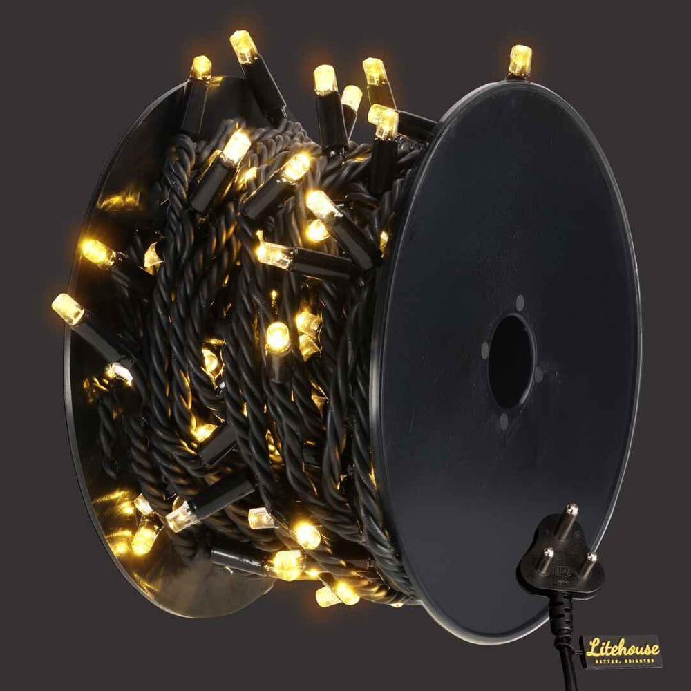 Outdoor Heavy Duty Fairy Lights 10m Warm White - Black String